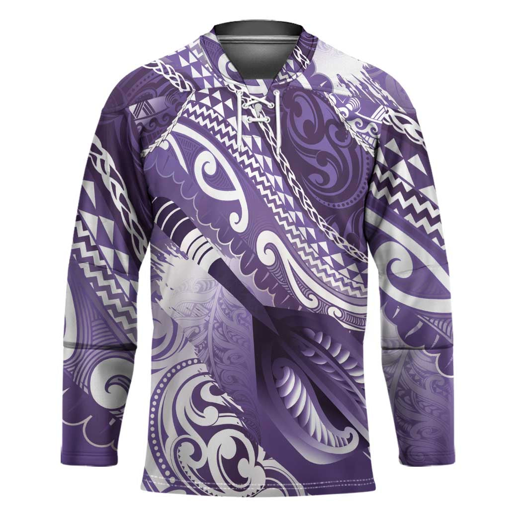 Personalised New Zealand Aotearoa Darts Masters Hockey Jersey Maori Art Tattoo with Tribal Dart Symbol Purple - Polynesian Pride