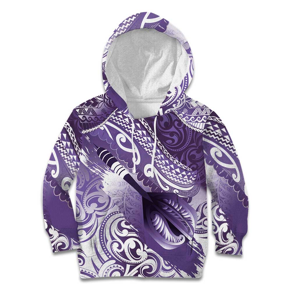 Personalised New Zealand Aotearoa Darts Masters Kid Hoodie Maori Art Tattoo with Tribal Dart Symbol Purple LT03 Hoodie Purple - Polynesian Pride