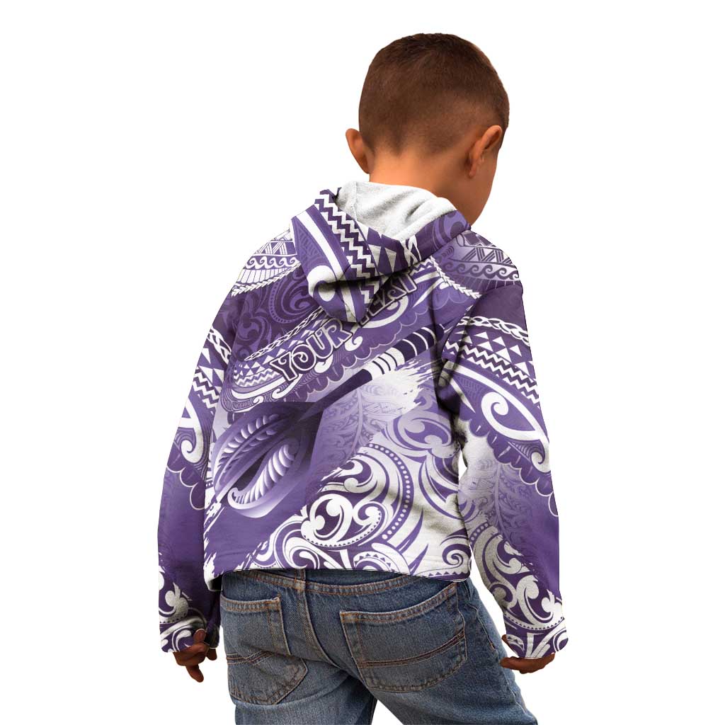 Personalised New Zealand Aotearoa Darts Masters Kid Hoodie Maori Art Tattoo with Tribal Dart Symbol Purple LT03 - Polynesian Pride