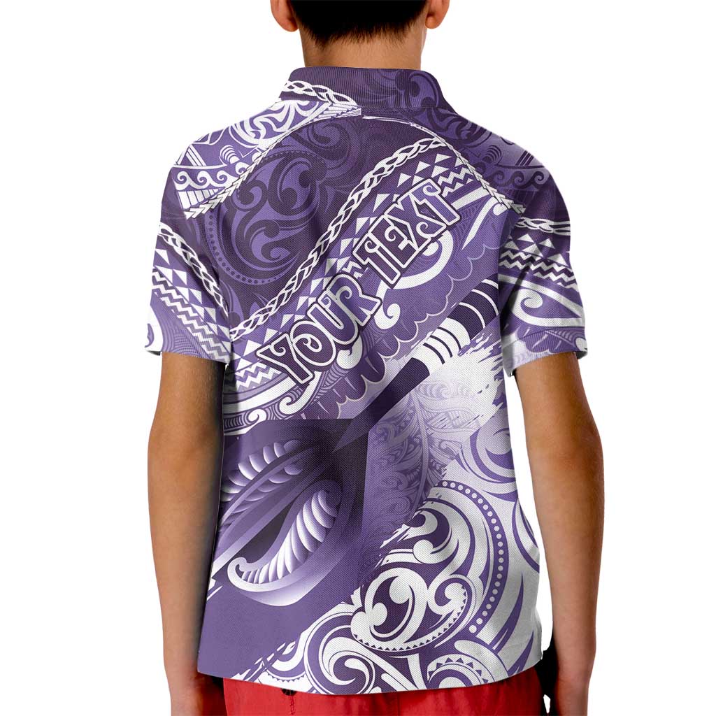 Personalised New Zealand Aotearoa Darts Masters Kid Polo Shirt Maori Art Tattoo with Tribal Dart Symbol Purple LT03 - Polynesian Pride