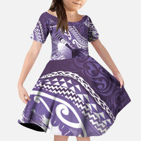 Personalised New Zealand Aotearoa Darts Masters Kid Short Sleeve Dress Maori Art Tattoo with Tribal Dart Symbol Purple LT03 KID Purple - Polynesian Pride