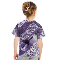 Personalised New Zealand Aotearoa Darts Masters Kid T Shirt Maori Art Tattoo with Tribal Dart Symbol Purple LT03 - Polynesian Pride