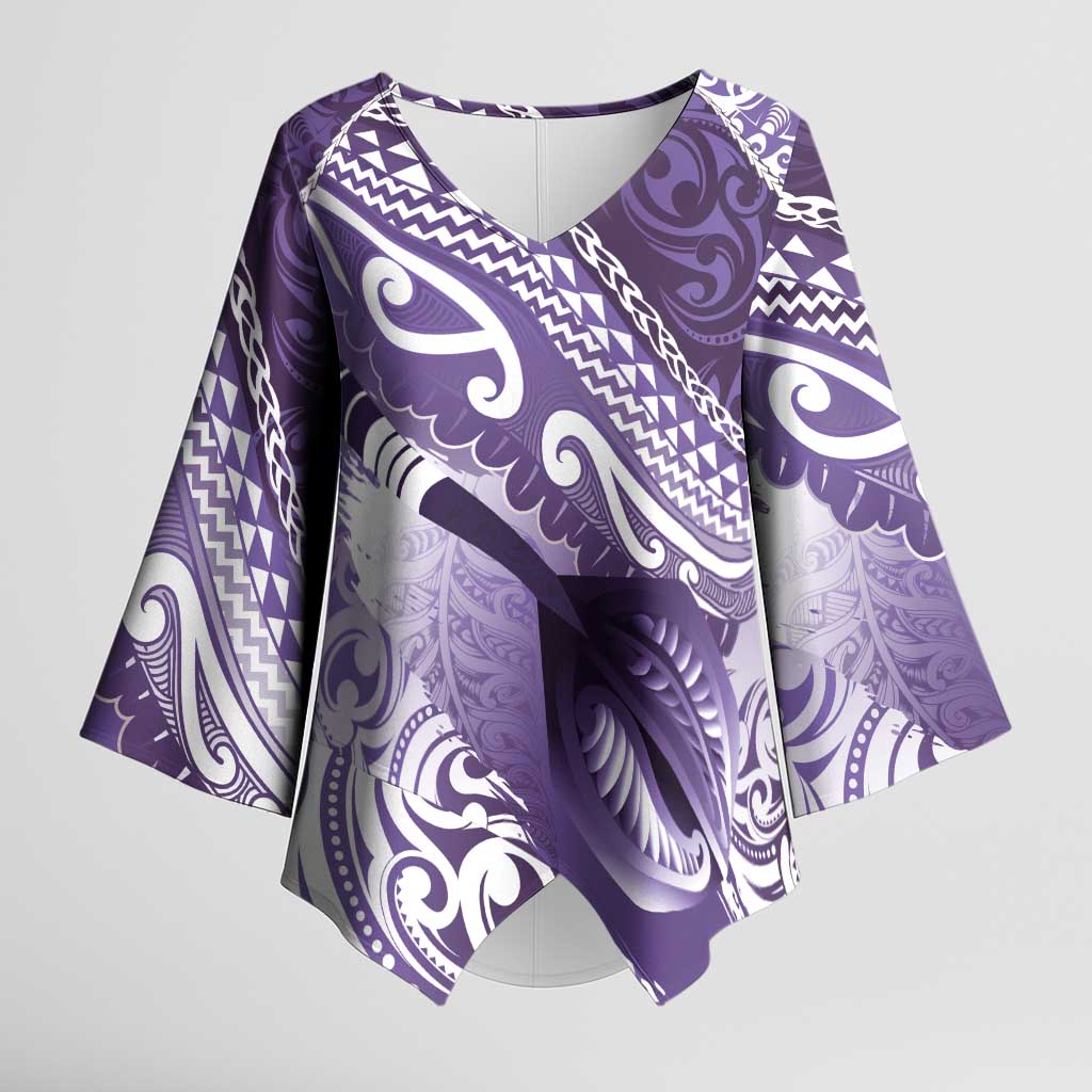 Personalised New Zealand Aotearoa Darts Masters Kimono Sleeve Blouse Maori Art Tattoo with Tribal Dart Symbol Purple LT03 Female Purple - Polynesian Pride