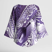 Personalised New Zealand Aotearoa Darts Masters Kimono Sleeve Blouse Maori Art Tattoo with Tribal Dart Symbol Purple LT03 - Polynesian Pride
