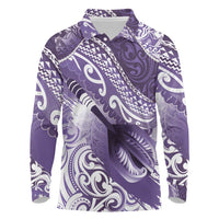 Personalised New Zealand Aotearoa Darts Masters Long Sleeve Polo Shirt Maori Art Tattoo with Tribal Dart Symbol Purple LT03 Purple - Polynesian Pride