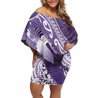 Personalised New Zealand Aotearoa Darts Masters Off Shoulder Short Dress Maori Art Tattoo with Tribal Dart Symbol Purple LT03 Women Purple - Polynesian Pride