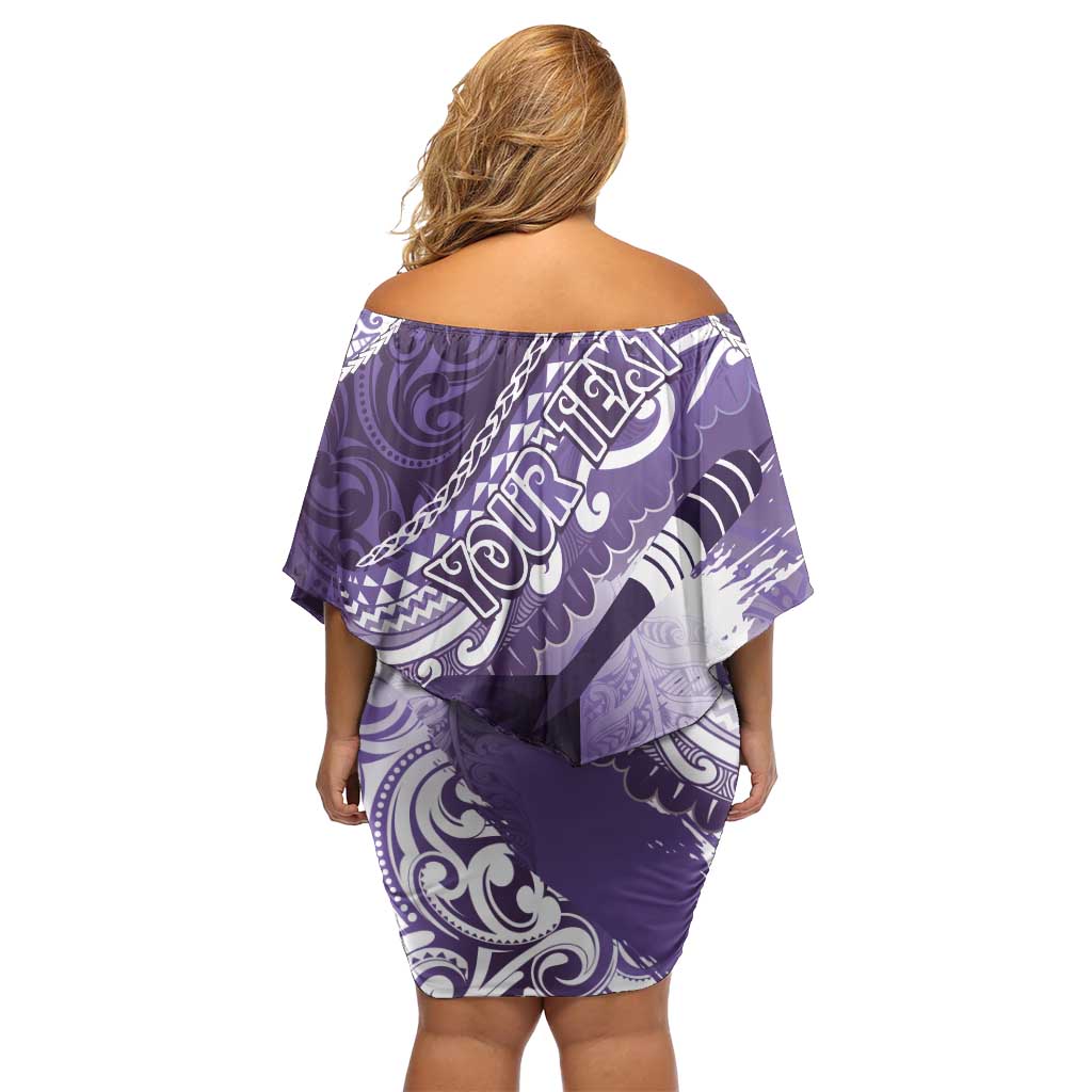 Personalised New Zealand Aotearoa Darts Masters Off Shoulder Short Dress Maori Art Tattoo with Tribal Dart Symbol Purple LT03 - Polynesian Pride