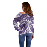 Personalised New Zealand Aotearoa Darts Masters Off Shoulder Sweater Maori Art Tattoo with Tribal Dart Symbol Purple LT03 - Polynesian Pride