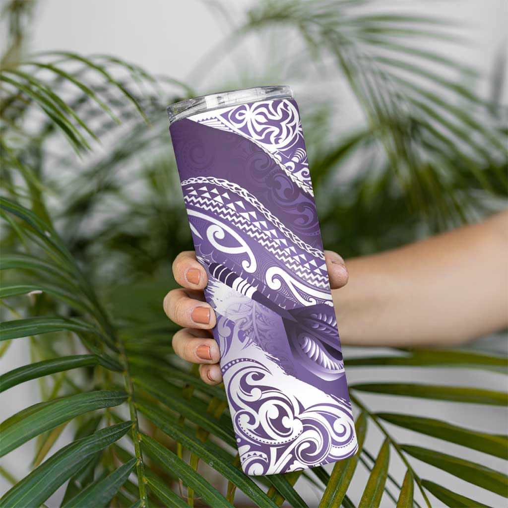 Personalised New Zealand Aotearoa Darts Masters Skinny Tumbler Maori Art Tattoo with Tribal Dart Symbol Purple LT03 - Polynesian Pride