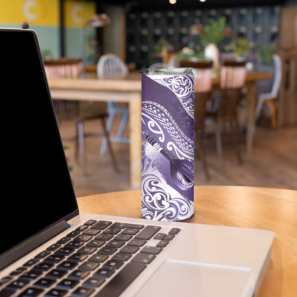 Personalised New Zealand Aotearoa Darts Masters Skinny Tumbler Maori Art Tattoo with Tribal Dart Symbol Purple LT03 - Polynesian Pride