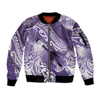 Personalised New Zealand Aotearoa Darts Masters Sleeve Zip Bomber Jacket Maori Art Tattoo with Tribal Dart Symbol Purple LT03 Unisex Purple - Polynesian Pride