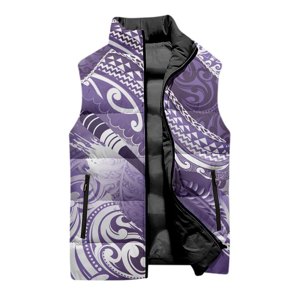 Personalised New Zealand Aotearoa Darts Masters Sleeveless Puffer Jacket Maori Art Tattoo with Tribal Dart Symbol Purple LT03 - Polynesian Pride