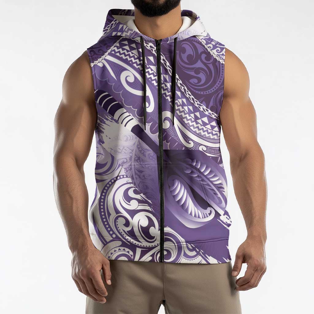 Personalised New Zealand Aotearoa Darts Masters Sleeveless Zip Hoodie Maori Art Tattoo with Tribal Dart Symbol Purple LT03 - Polynesian Pride