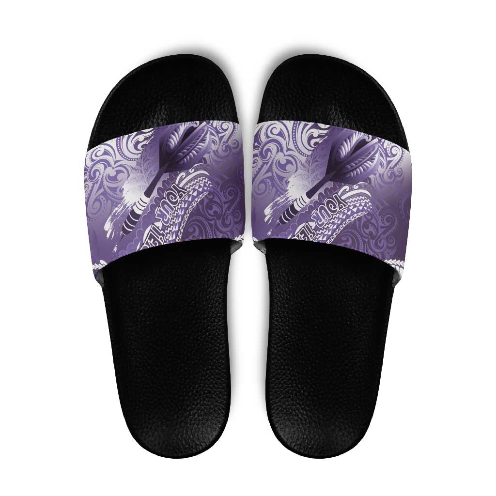 Personalised New Zealand Aotearoa Darts Masters Slide Sandals Maori Art Tattoo with Tribal Dart Symbol Purple LT03 Purple - Polynesian Pride