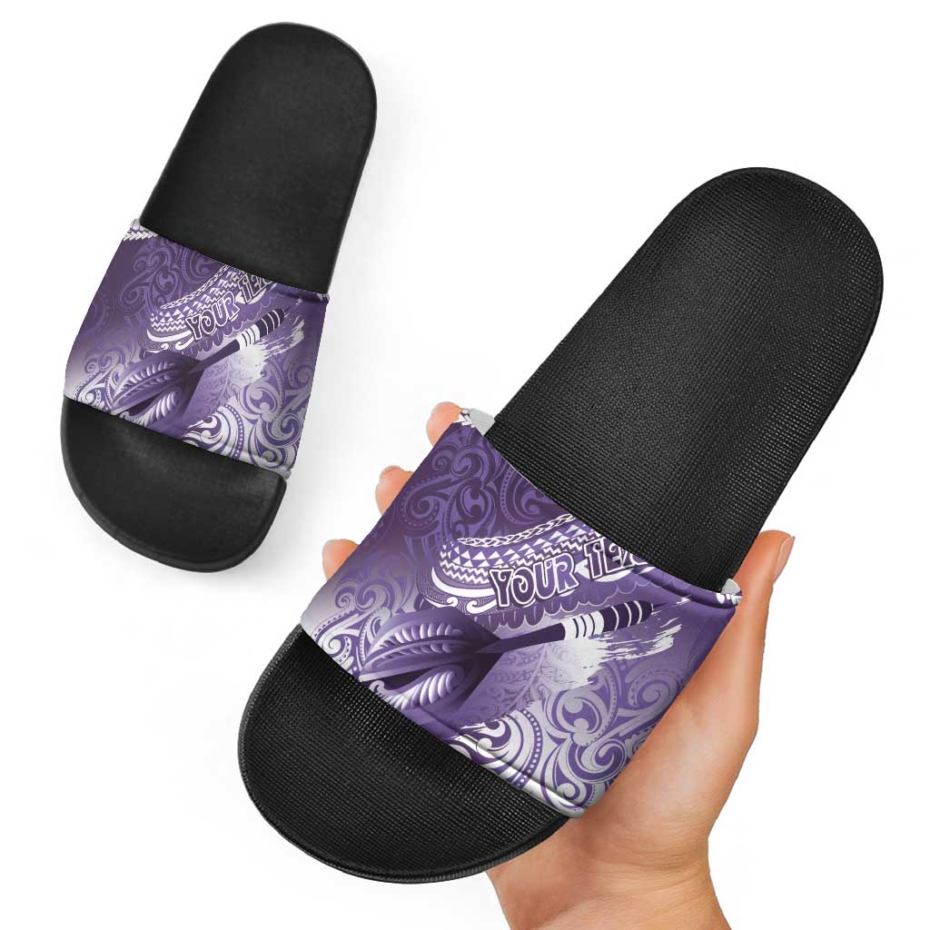 Personalised New Zealand Aotearoa Darts Masters Slide Sandals Maori Art Tattoo with Tribal Dart Symbol Purple LT03 - Polynesian Pride