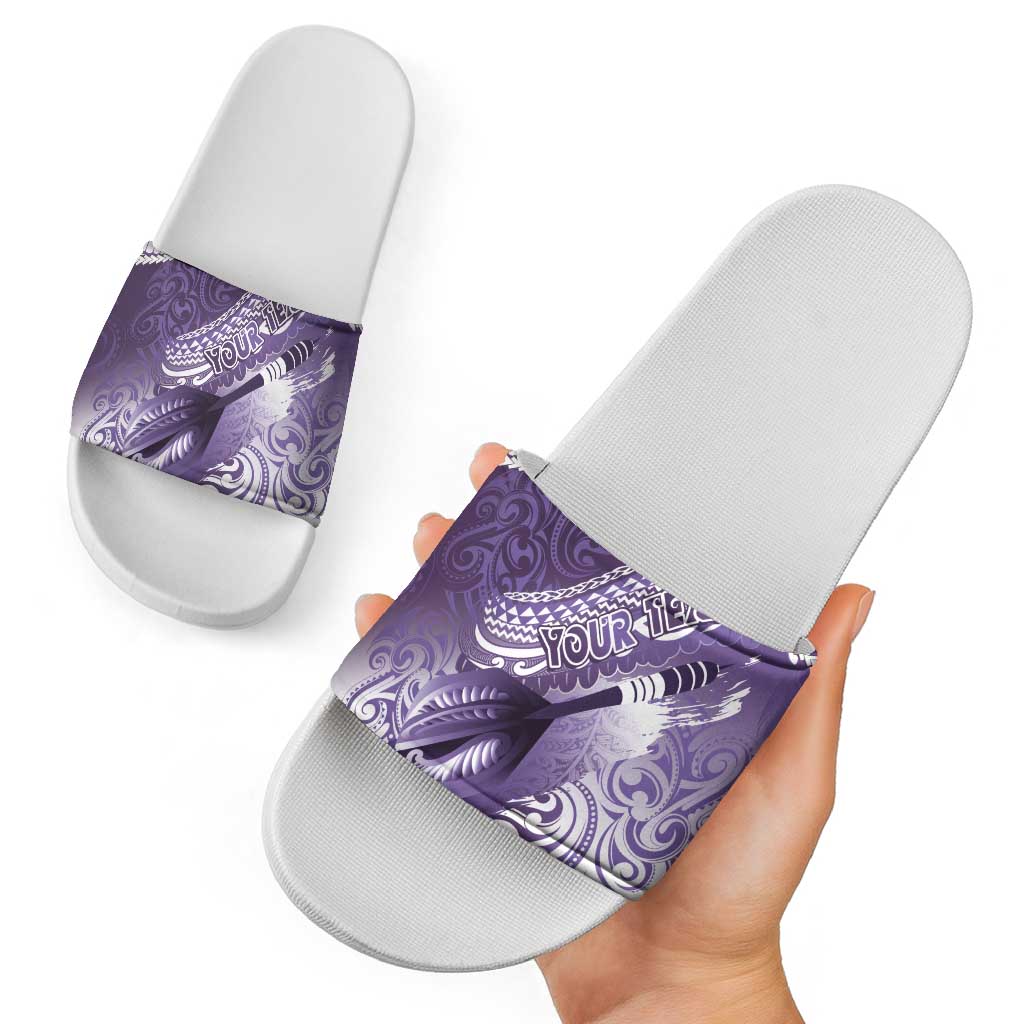 Personalised New Zealand Aotearoa Darts Masters Slide Sandals Maori Art Tattoo with Tribal Dart Symbol Purple LT03 - Polynesian Pride