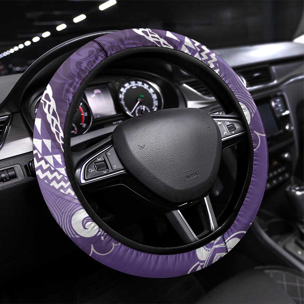 New Zealand Aotearoa Darts Masters Steering Wheel Cover Maori Art Tattoo with Tribal Dart Symbol Purple LT03 Universal Fit Purple - Polynesian Pride
