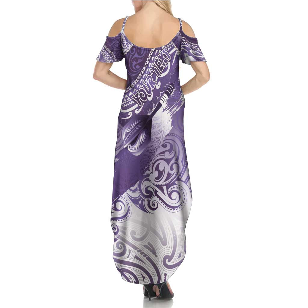 Personalised New Zealand Aotearoa Darts Masters Summer Maxi Dress Maori Art Tattoo with Tribal Dart Symbol Purple LT03 - Polynesian Pride