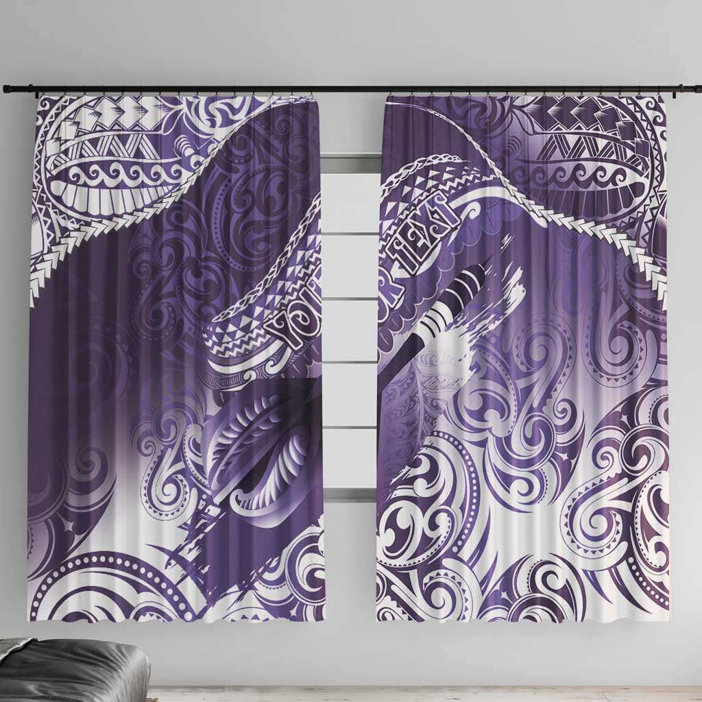 Personalised New Zealand Aotearoa Darts Masters Window Curtain Maori Art Tattoo with Tribal Dart Symbol Purple LT03 With Hooks Purple - Polynesian Pride