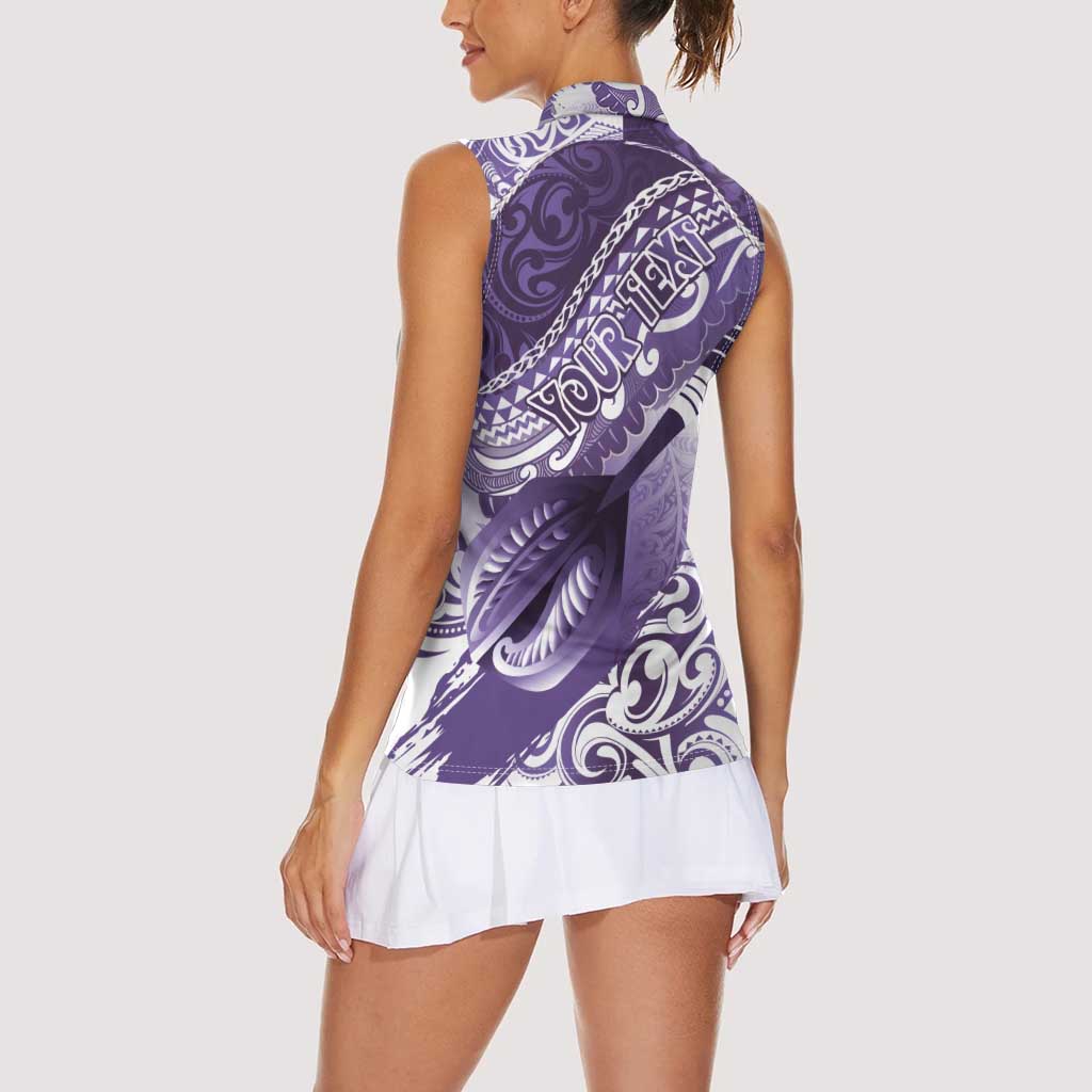 Personalised New Zealand Aotearoa Darts Masters Women Sleeveless Polo Shirt Maori Art Tattoo with Tribal Dart Symbol Purple LT03 - Polynesian Pride