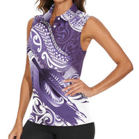 Personalised New Zealand Aotearoa Darts Masters Women Sleeveless Polo Shirt Maori Art Tattoo with Tribal Dart Symbol Purple LT03 - Polynesian Pride