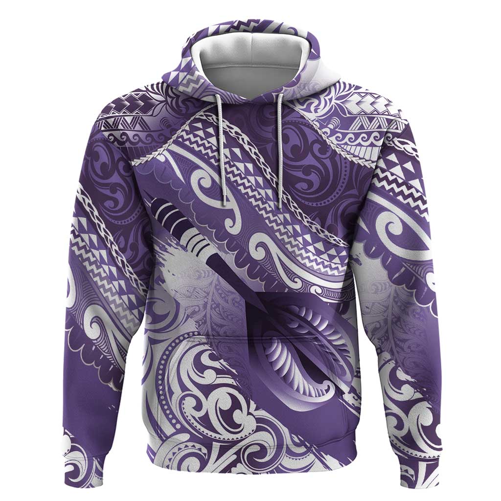 Personalised New Zealand Aotearoa Darts Masters Zip Hoodie Maori Art Tattoo with Tribal Dart Symbol Purple LT03 Pullover Hoodie Purple - Polynesian Pride