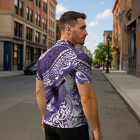 Personalised New Zealand Aotearoa Darts Masters Zipper Polo Shirt Maori Art Tattoo with Tribal Dart Symbol Purple LT03 - Polynesian Pride