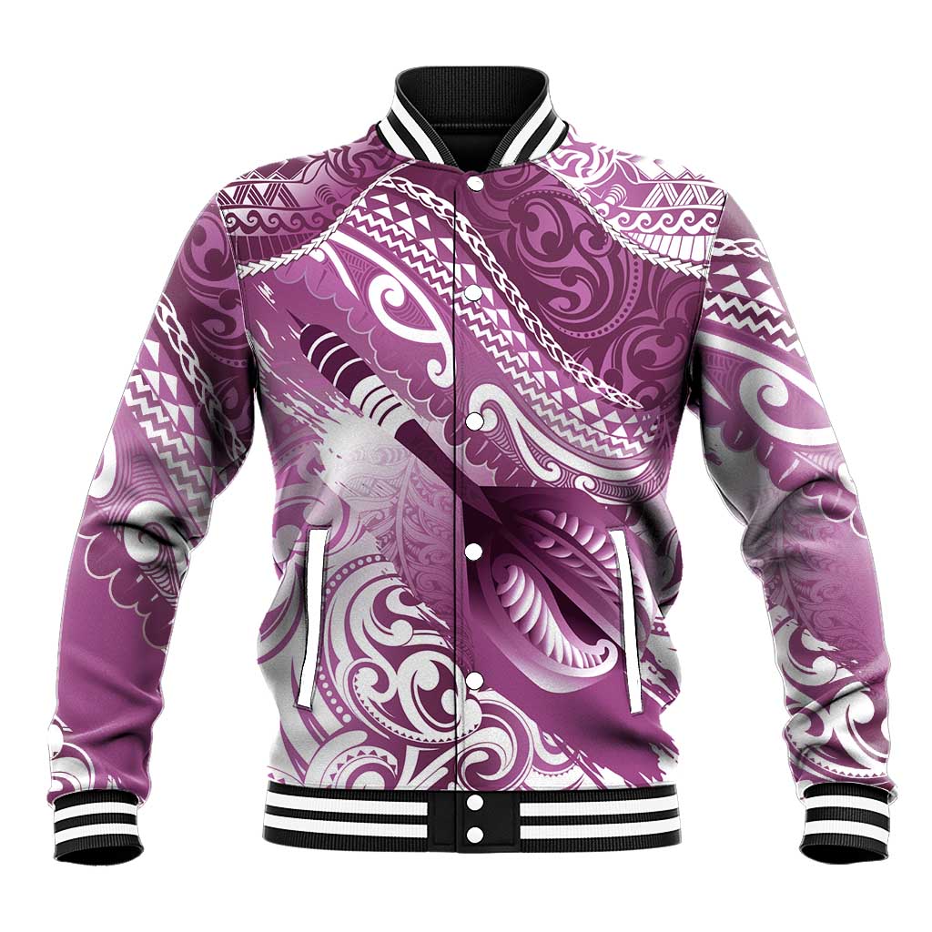 Personalised New Zealand Aotearoa Darts Masters Baseball Jacket Maori Art Tattoo with Tribal Dart Symbol Pink LT03 Unisex Pink - Polynesian Pride