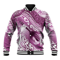 Personalised New Zealand Aotearoa Darts Masters Baseball Jacket Maori Art Tattoo with Tribal Dart Symbol Pink LT03 Unisex Pink - Polynesian Pride