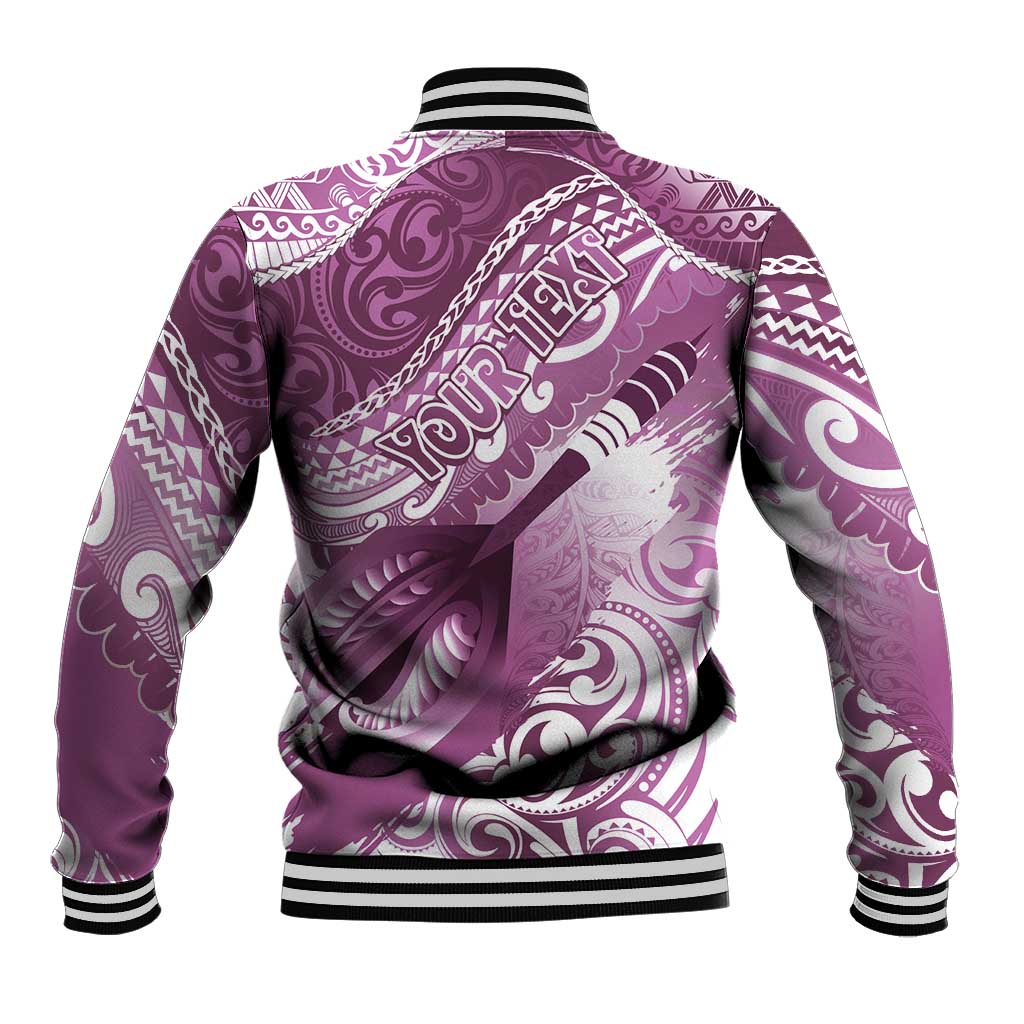 Personalised New Zealand Aotearoa Darts Masters Baseball Jacket Maori Art Tattoo with Tribal Dart Symbol Pink LT03 - Polynesian Pride