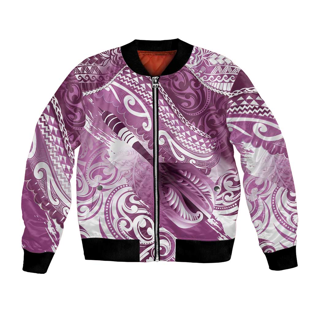 Personalised New Zealand Aotearoa Darts Masters Bomber Jacket Maori Art Tattoo with Tribal Dart Symbol Pink LT03 Unisex Pink - Polynesian Pride