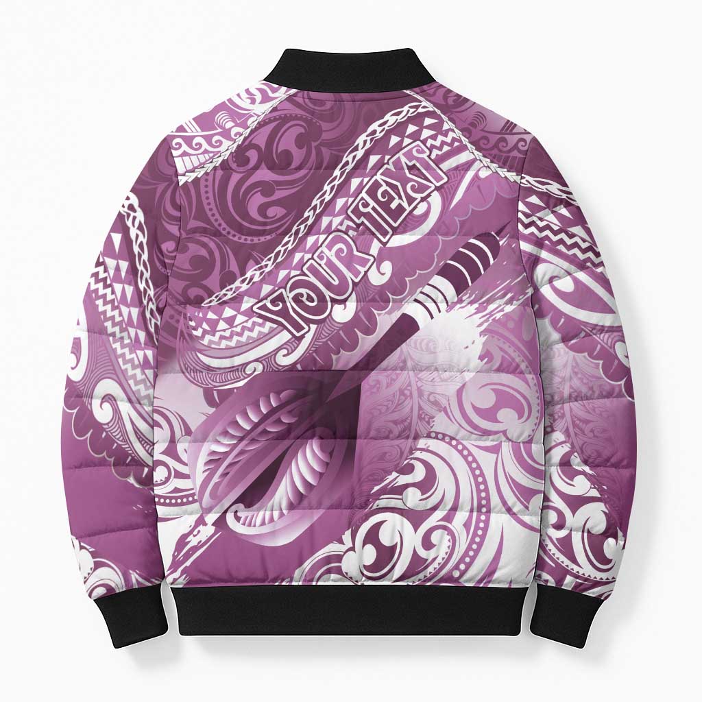 Personalised New Zealand Aotearoa Darts Masters Bomber Puffer Jacket Maori Art Tattoo with Tribal Dart Symbol Pink LT03 - Polynesian Pride