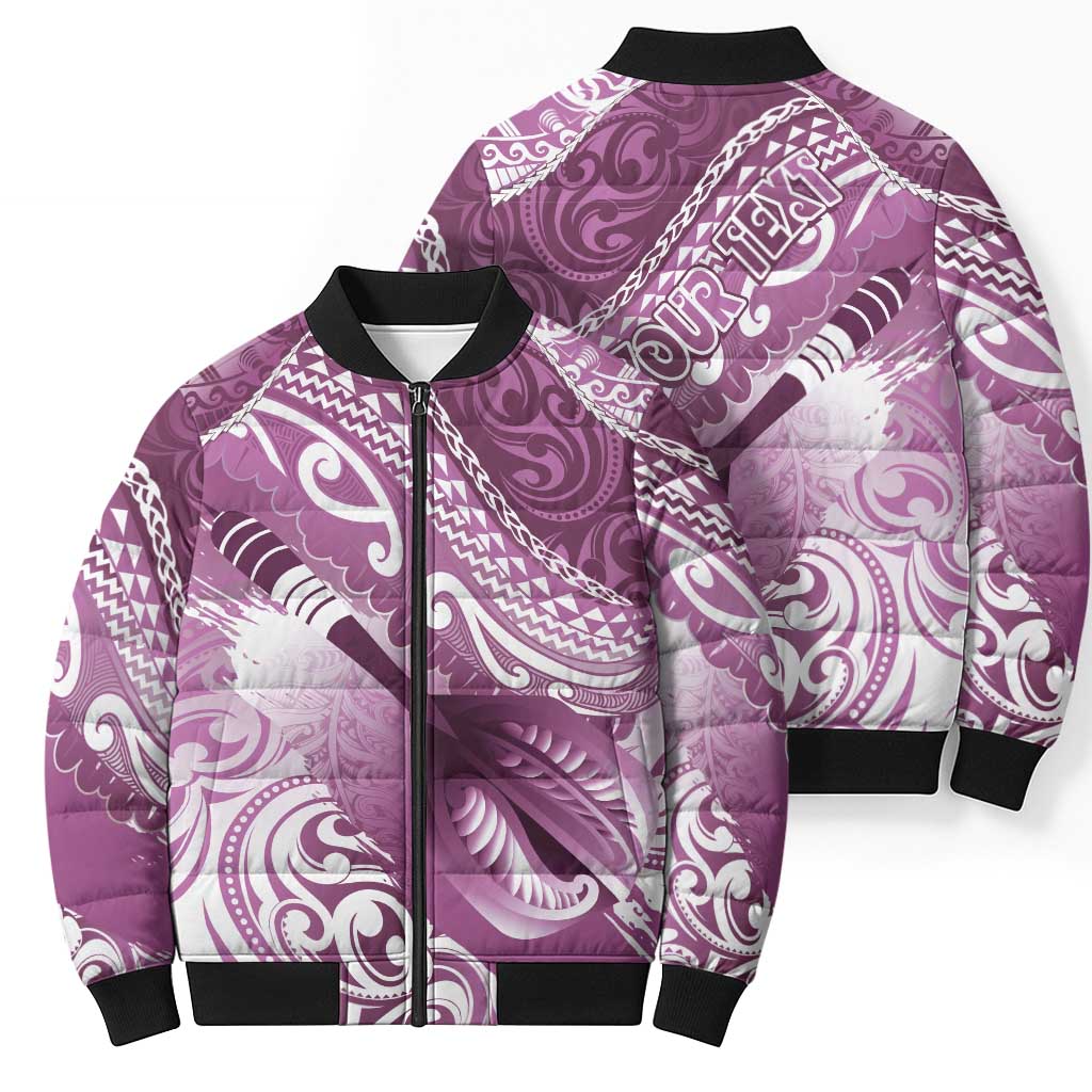 Personalised New Zealand Aotearoa Darts Masters Bomber Puffer Jacket Maori Art Tattoo with Tribal Dart Symbol Pink LT03 - Polynesian Pride