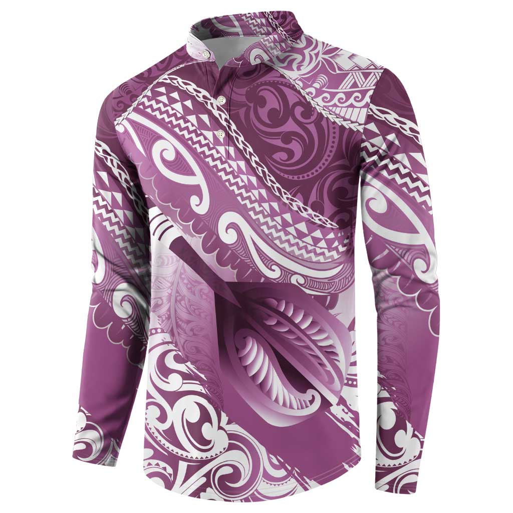 Personalised New Zealand Aotearoa Darts Masters Button Sweatshirt Maori Art Tattoo with Tribal Dart Symbol Pink LT03 - Polynesian Pride