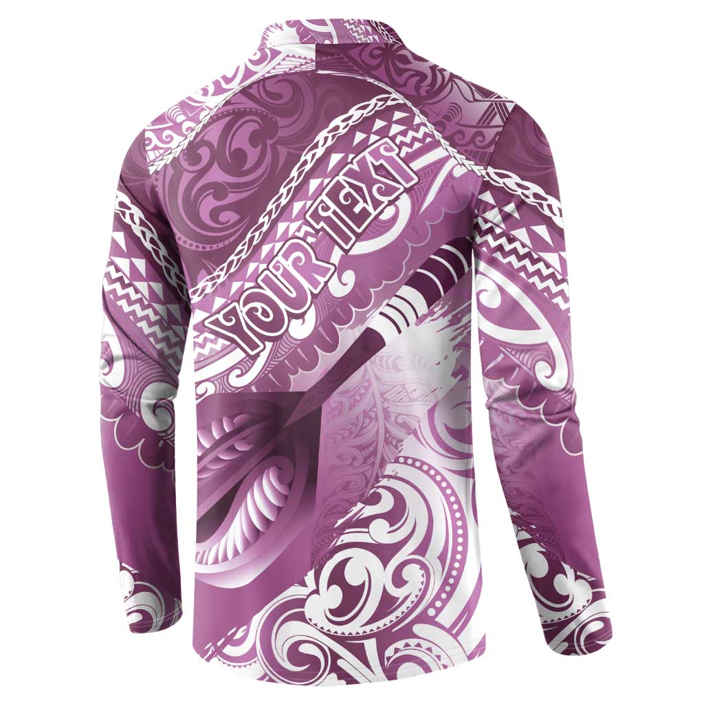 Personalised New Zealand Aotearoa Darts Masters Button Sweatshirt Maori Art Tattoo with Tribal Dart Symbol Pink LT03 - Polynesian Pride