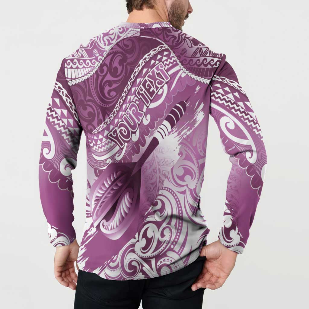 Personalised New Zealand Aotearoa Darts Masters Button Sweatshirt Maori Art Tattoo with Tribal Dart Symbol Pink LT03 - Polynesian Pride