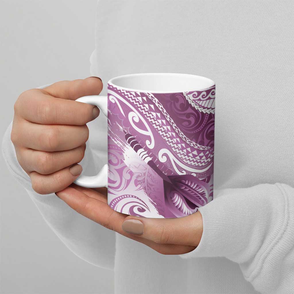 Personalised New Zealand Aotearoa Darts Masters Ceramic Mug Maori Art Tattoo with Tribal Dart Symbol Pink LT03 - Polynesian Pride