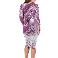 Personalised New Zealand Aotearoa Darts Masters Family Matching Long Sleeve Bodycon Dress and Hawaiian Shirt Maori Art Tattoo with Tribal Dart Symbol Pink LT03 - Polynesian Pride