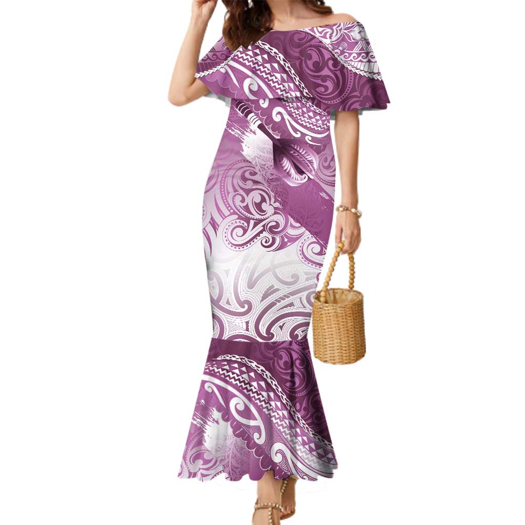 Personalised New Zealand Aotearoa Darts Masters Family Matching Mermaid Dress and Hawaiian Shirt Maori Art Tattoo with Tribal Dart Symbol Pink LT03 Mom's Dress Pink - Polynesian Pride