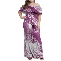 Personalised New Zealand Aotearoa Darts Masters Family Matching Off Shoulder Maxi Dress and Hawaiian Shirt Maori Art Tattoo with Tribal Dart Symbol Pink LT03 Mom's Dress Pink - Polynesian Pride