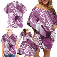 Personalised New Zealand Aotearoa Darts Masters Family Matching Off Shoulder Short Dress and Hawaiian Shirt Maori Art Tattoo with Tribal Dart Symbol Pink LT03 - Polynesian Pride