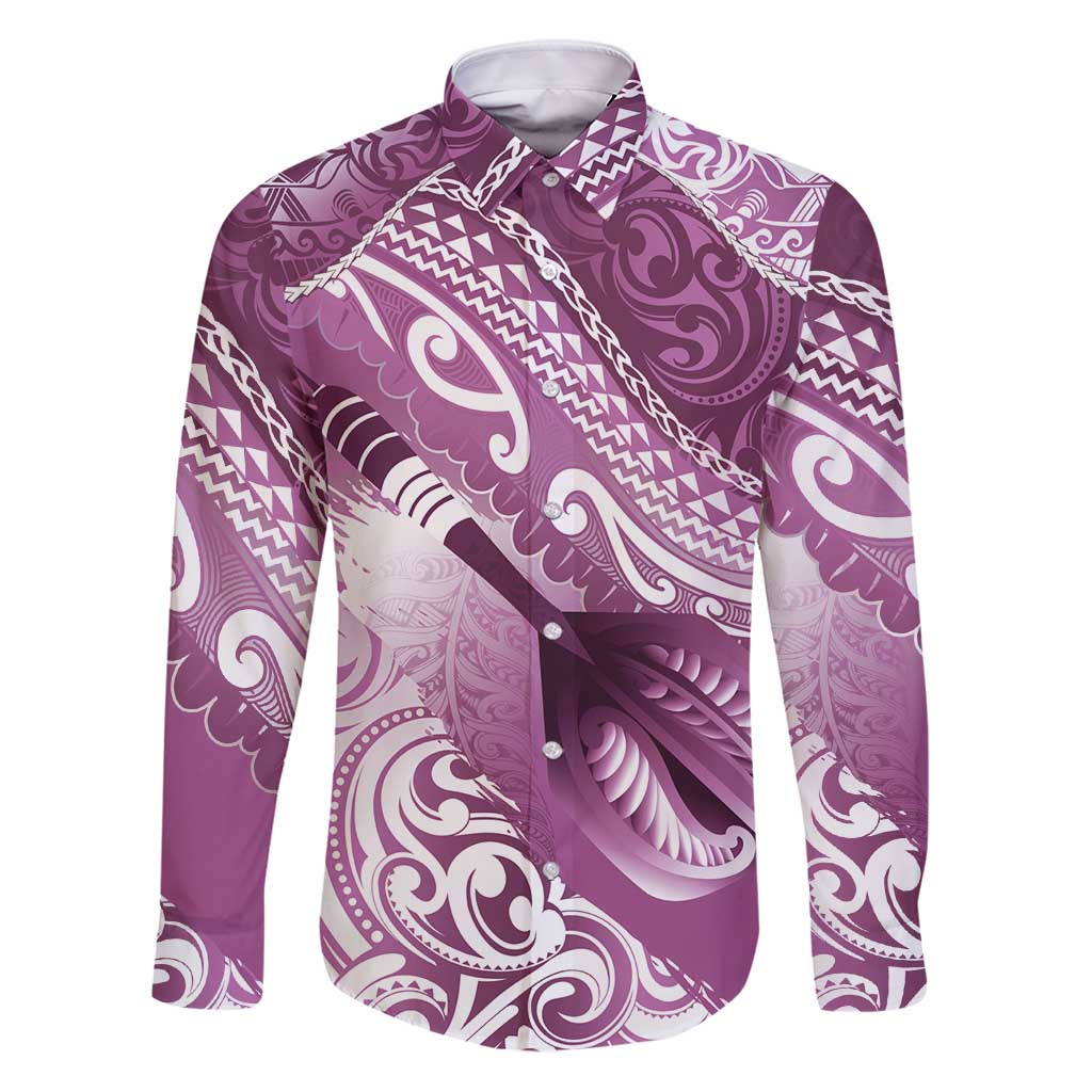 Personalised New Zealand Aotearoa Darts Masters Family Matching Puletasi and Hawaiian Shirt Maori Art Tattoo with Tribal Dart Symbol Pink LT03 Dad's Shirt - Long Sleeve Pink - Polynesian Pride