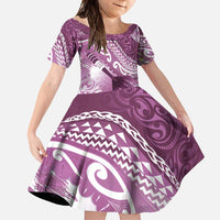 Personalised New Zealand Aotearoa Darts Masters Family Matching Short Sleeve Bodycon Dress and Hawaiian Shirt Maori Art Tattoo with Tribal Dart Symbol Pink LT03 Daughter's Dress Pink - Polynesian Pride