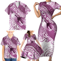 Personalised New Zealand Aotearoa Darts Masters Family Matching Short Sleeve Bodycon Dress and Hawaiian Shirt Maori Art Tattoo with Tribal Dart Symbol Pink LT03 - Polynesian Pride