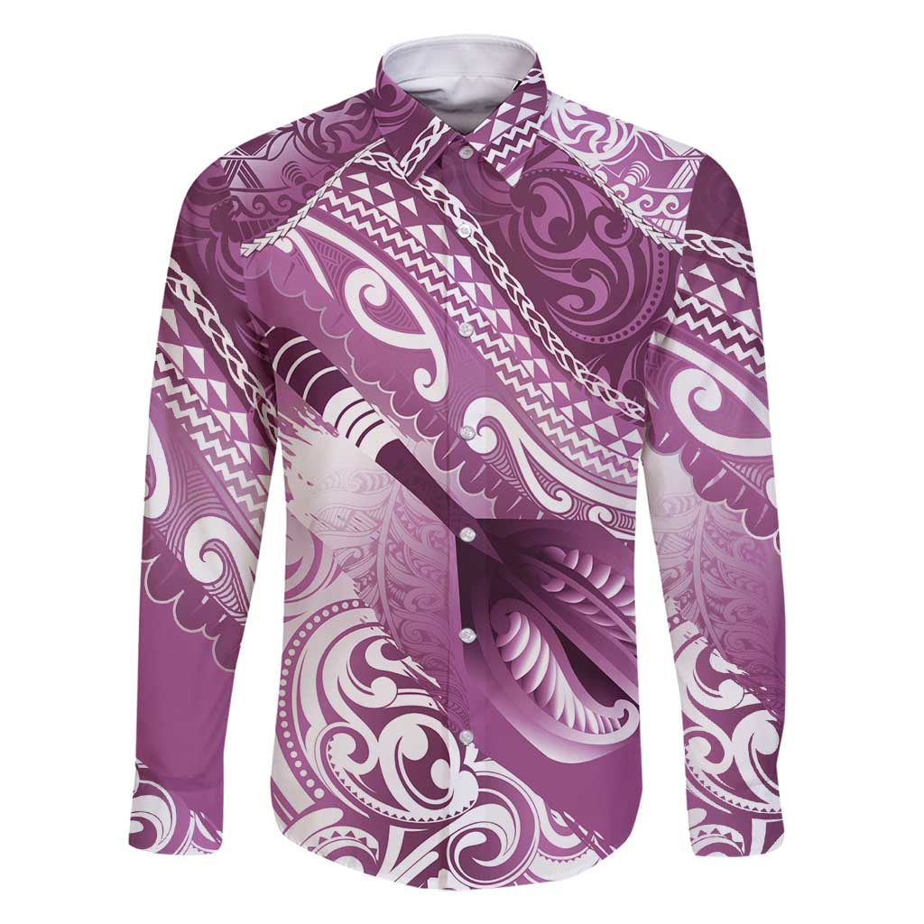 Personalised New Zealand Aotearoa Darts Masters Family Matching Summer Maxi Dress and Hawaiian Shirt Maori Art Tattoo with Tribal Dart Symbol Pink LT03 Dad's Shirt - Long Sleeve Pink - Polynesian Pride