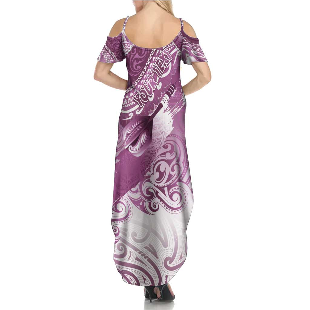 Personalised New Zealand Aotearoa Darts Masters Family Matching Summer Maxi Dress and Hawaiian Shirt Maori Art Tattoo with Tribal Dart Symbol Pink LT03 - Polynesian Pride