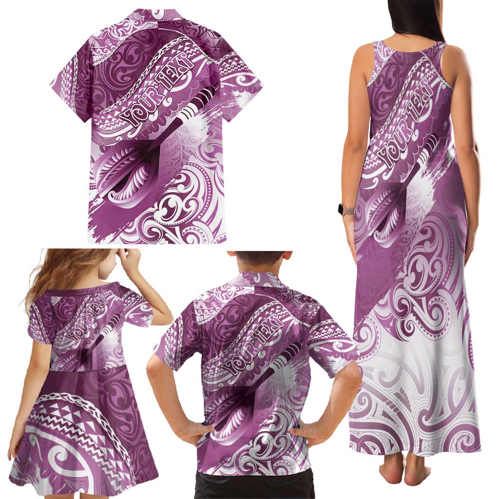 Personalised New Zealand Aotearoa Darts Masters Family Matching Tank Maxi Dress and Hawaiian Shirt Maori Art Tattoo with Tribal Dart Symbol Pink LT03 - Polynesian Pride