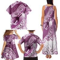 Personalised New Zealand Aotearoa Darts Masters Family Matching Tank Maxi Dress and Hawaiian Shirt Maori Art Tattoo with Tribal Dart Symbol Pink LT03 - Polynesian Pride