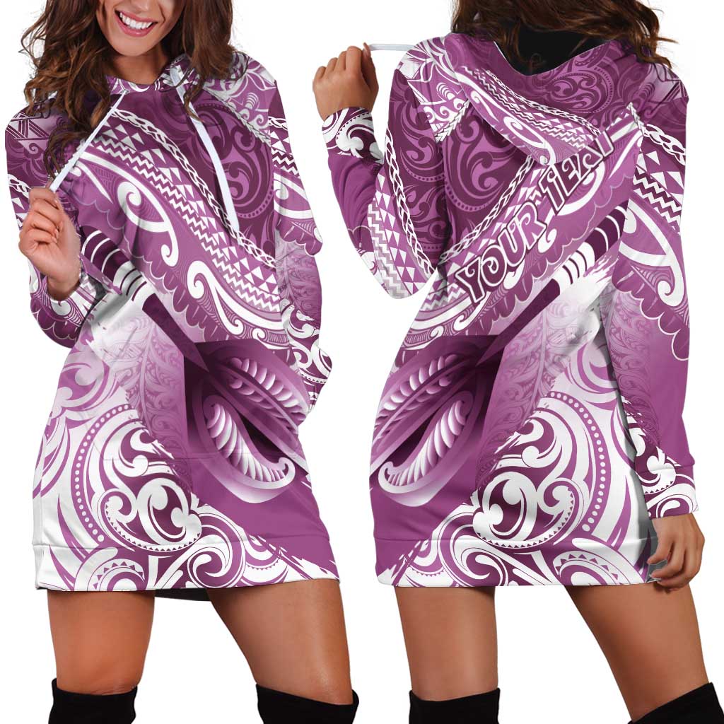 Personalised New Zealand Aotearoa Darts Masters Hoodie Dress Maori Art Tattoo with Tribal Dart Symbol Pink LT03 - Polynesian Pride