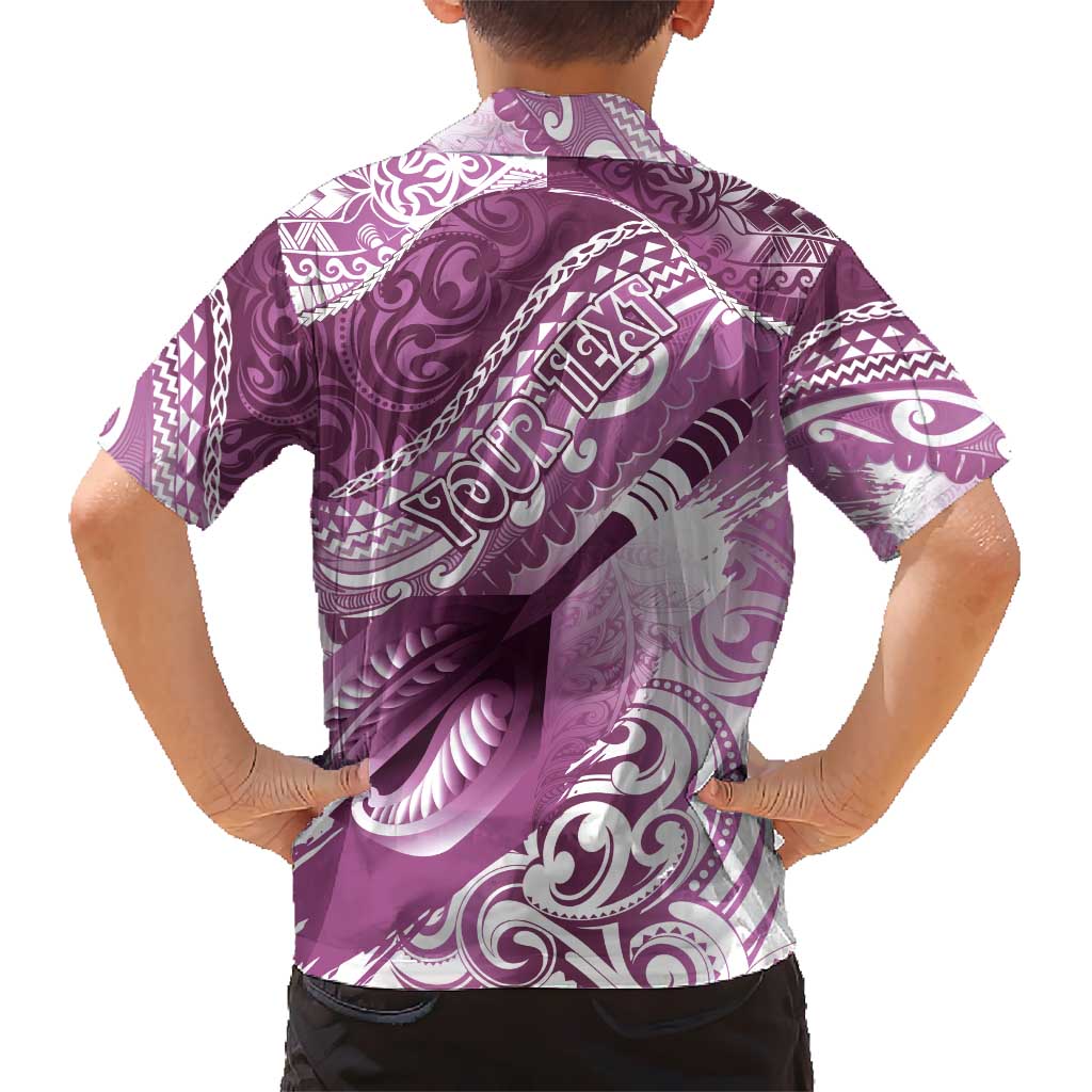 Personalised New Zealand Aotearoa Darts Masters Kid Hawaiian Shirt Maori Art Tattoo with Tribal Dart Symbol Pink LT03 - Polynesian Pride
